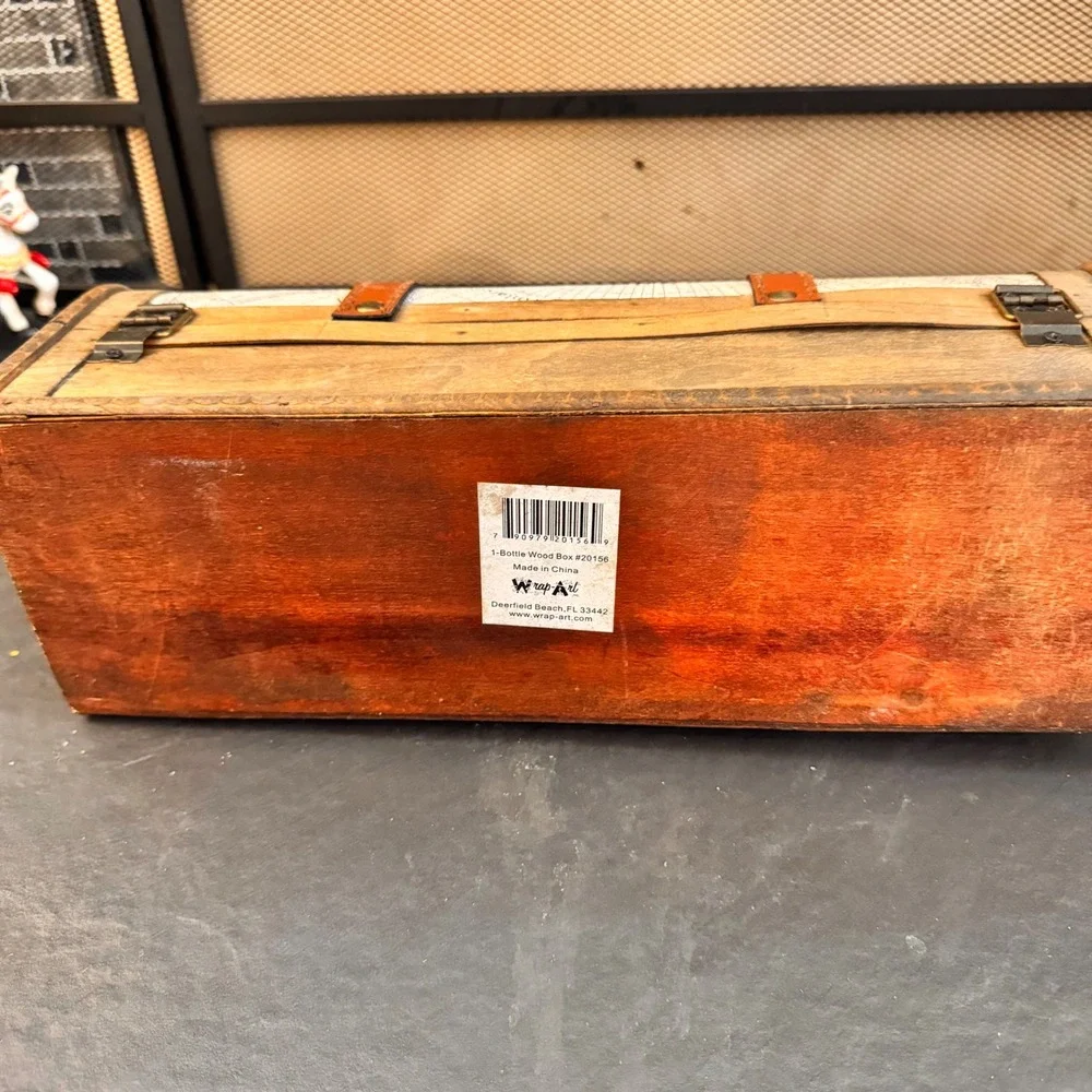 Wrap Art Single Bottle Wood Box World‎ Map Design Decorative Treasure Chest Case